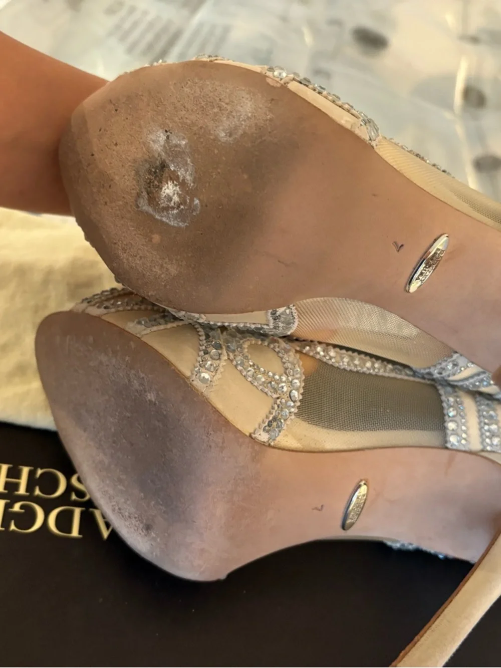 Badgley Mischka Ivory Crystal Embellished Peep-Toe Pumps - Picture 4 of 6